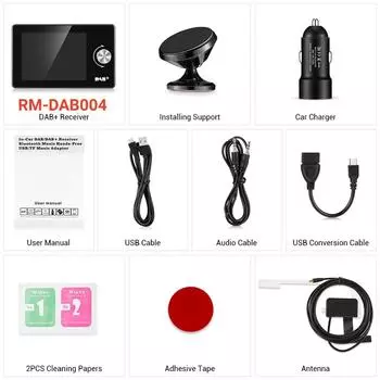 DAB/DAB+радиоприемник 2,8-дюймовый ЖК-дисплей Bluetooth MP3-плеер FM-вещание цифрового автомобильного сигнала только для Европы чёрный