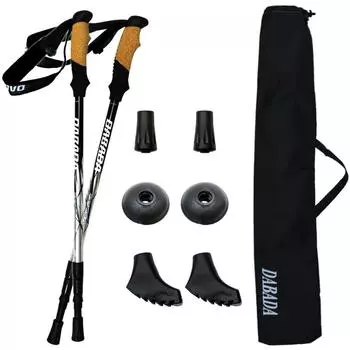 DABADA SG Approved Легкий алюминиевый треккинговый набор из 2 палок с эксклюзивным набором и функцией Amazon Компактный минимальный противоударный легкий 220 г серебряный