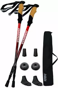 DABADA Trekking Pole Carbon Ultra Light Set of 2 with Amazon Exclusive Kit 175g Minimum Anti Shock [легкие 61 см] (Угольно-красный)