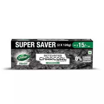 DABUR Herb L Activated Charcoal Toothpaste-240G (120Gx2,Pack Of 2)|Black Gel Toothpaste|Whitening |Fluoride Free|Fights Plaque&Extrinsic Stains