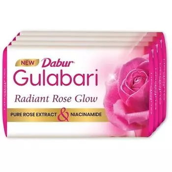 Dabur Мыло Gulabari Pure Rose 150 г (Пакет из 4) | Увлажняющее мыло для купания для сияющей розовой кожи и тела | Чистый экстракт розы