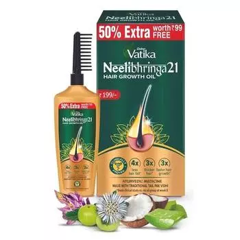 DABUR Vatika Neelibhringa 21 Hair Growth Oil - (50Ml+25Ml Extra Free) | 14 Ayurvedic Herbs | Ayurvedic Medicine | 4X Less Hairfall | 3X Thicker Hair