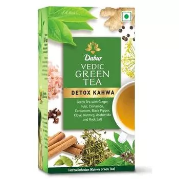 Dabur Зеленый чай Vedic Detox Kahwa - 25 пакетиков | Смесь 8 настоящих аюрведических трав и каменной соли | Идеальный напиток после еды, 62,5 грамма