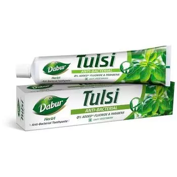 Dabur Зубная паста Herb L Tulsi Anti Bacterial - 200 г | Без добавления фторида и парабенов | Тулси борется с бактериями | Помогает облегчить зубную боль