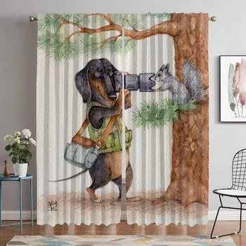 Dachshund Anti-mosquito Curtains 2 Pieces Halloween Decoration Kitchen Curtains for Living Room Curtain Partition Shades Elegant W50xH70cmx2pcs-CL