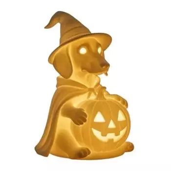 Dachshund Ghost Lamp Halloween Glowing Ghost Dog Lamp Cute Dog Pumpkin Statue Night Light for Home Bedroom Shelf Table Centerpiece A