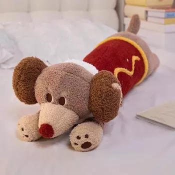 Dachshund Plush Toy Doll Cute Cartoon Dog Long Throw Pillow Boy Bed Pinch Legs Sleep Doll 90cm красный