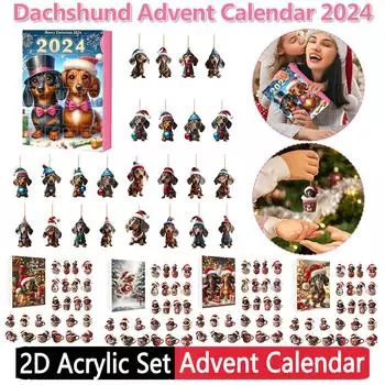 Dachshunds Christmas Ornaments 24 Days Christmas Countdown Calendar W/Dachshunds Figure Ornament Dog Advent Calendar Gifts