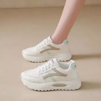 Dad autumn and winter new thick-soled color matching student sports shoes round head lace-up muffin casual shoes 35