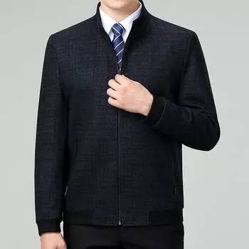 Пальто папы, осенне-зимняя куртка с воротником-стойкой, повседневный топ для мужчин среднего возраста, свободная шерстяная куртка для людей среднего возраста и пожилых людей 165