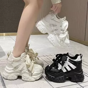 Обувь папы женские новые белые туфли толстая подошва 10 см с увеличенной высотой легкие женские повседневные спортивные туфли 34 белый