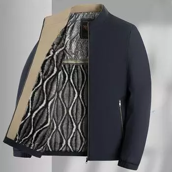 Dad s Winter Coat Black Gold Velvet Thickened Middle-aged Men s Stand-up Collar Jacket Autumn and Winter Tops M