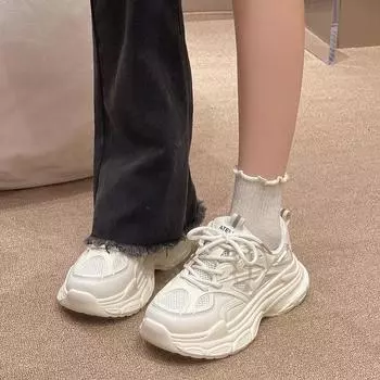 Dad shoes children s spring 2025 new thick-soled heightening little white shoes mesh breathable versatile sports and leisure shoes 35