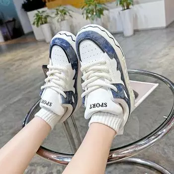 Dad shoes girl 2024 new spring and autumn thick-soled street shooting board shoes student lace-up sports and leisure shoes popular all-match 35 грязно-белый