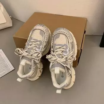 Dad shoes girl 2025 early autumn new sports shoes drawstring design polish style casual breathable lace-up low-top shoes 35