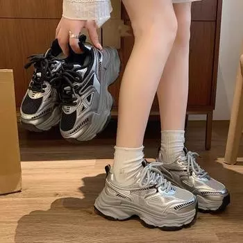 Dad Shoes Girl 2025 New Popular Autumn and Winter Fleece Two Cotton Shoes Versatile Thick-soled Height-increasing Casual Sneakers 35