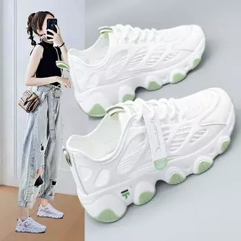 Dad Shoes Girl 2025 New Summer Mesh Shoes Breathable Mesh Ins Versatile Tide Korean Edition Student Thin Sneakers 35 зелёный