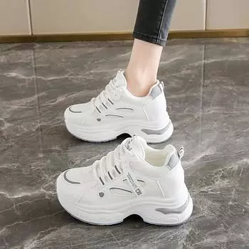 Dad Shoes Girl 2025 Spring and Autumn New Popular Small Versatile Fashion Soft Sole Height Increase Casual Sneakers 35 бежевый