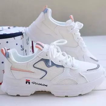 Dad Shoes Girl Spring and Autumn New Mesh Breathable Student Versatile Platform Casual Shoes Sports Thin Soft Sole 35