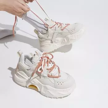 Кроссовки-папы Весна и Лето Новые Повседневные Универсальные На шнуровке Платформа Женская обувь Модные Повседневные Сочетающиеся по цвету Спортивная обувь 35