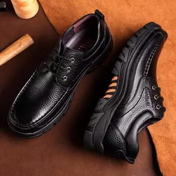 Dad shoes spring business leather shoes men s cowhide soft soles elderly middle-aged and elderly casual men s shoes breathable men s single shoes 38