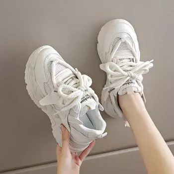 Dad shoes women 2024 spring new student Korean version ins tide Internet celebrity height increase versatile platform single shoes casual shoes 35 чёрный