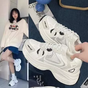 Dad shoes women s 2024 spring, autumn and summer new thick-soled mesh sneakers are easy to match, lightweight and heightening casual shoes, small 36 белый