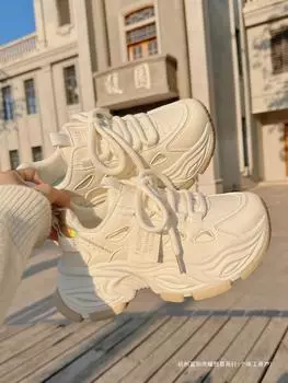 Dad shoes women s 2025 new casual shoes versatile thick-soled heightening little white shoes muffin shoes with wide-leg pants 35