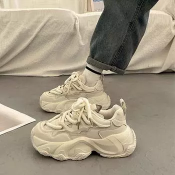 Обувь для папы, женская модная летняя новая сетчатая дышащая спортивная повседневная обувь на платформе, скрытый каблук, белые туфли 35 чёрный