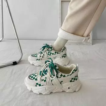 Dad Shoes Women s Ins Trendy Spring and Summer Thin Shoes White All-Match Platform Casual Sports Shoes 35 зелёный