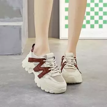 Dad shoes women s new 2024 spring thick-soled small sports shoes Hong Kong style casual little white shoes children s tide J01 35 хаки
