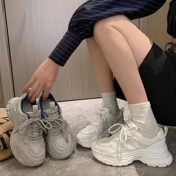 Dad shoes women s shoes 2025 new summer spring and autumn mesh shoes breathable mesh explosion thick-soled white shoes sports shoes 35