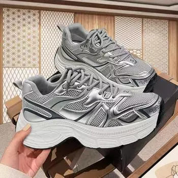Dad shoes women s shoes ins tide 2024 new spring platform sneakers mesh showing feet small casual shoes 36 белый