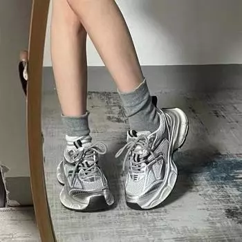 Dad Shoes Women s Shoes New Spring and Autumn Versatile Shoes with Small Thick Soles and Light Casual Sports Shoes 35 серебряный