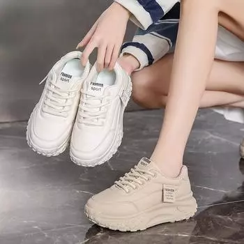 Обувь для папы, женская, весна и осень, новая, универсальная, на толстой подошве, спортивная и досуговая, женская, увеличивающая рост, беговая женская обувь 35 бежевый