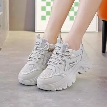 Обувь для папы женская весна-лето 2024 года, новая толстая подошва, сетчатая, дышащая, взрывная, универсальная, повседневная, спортивная обувь для женщин 35