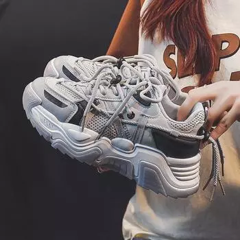 Обувь для папы, женская весенняя новая повседневная обувь, кроссовки для студентов, кроссовки на платформе, увеличивающие рост 35 белый