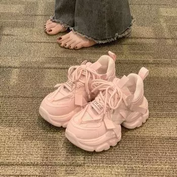 Dad shoes women s tide 2025 summer new popular student versatile mesh Hong Kong style heightened thick-soled breathable sports shoes 35 чёрный