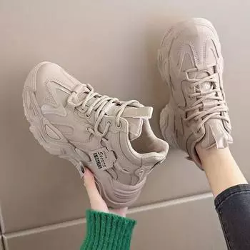 Dad Shoes Женская новая весенне-осенняя женская обувь Ins Модные универсальные кроссовки с толстой подошвой черного цвета Fried Street с высоким верхом для повседневного ношения 35