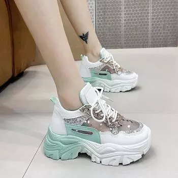 Dad Shoes Женские летние новые сетчатые дышащие туфли с толстой подошвой Универсальные повседневные кроссовки 35