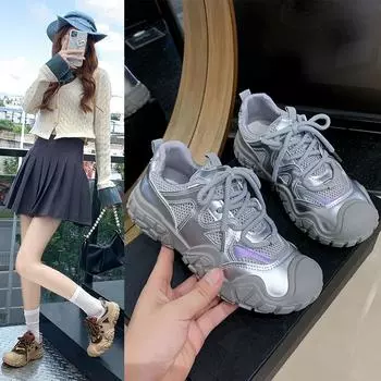Dad Shoes Женские летние универсальные сетчатые кроссовки для бега на платформе Повседневные кроссовки 35 серый