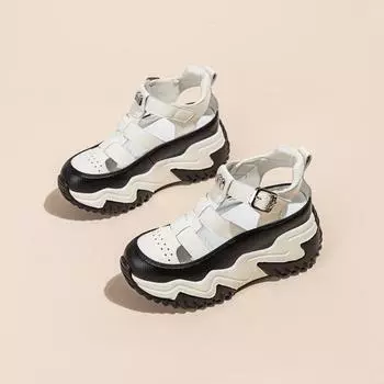 Daddy sandals women s new high-heeled thick-soled hollowed-out sports sandals inner height increase small leisure 35