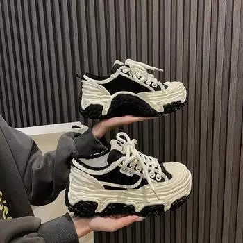 Daddy Shoes 2024 Весна Универсальные повседневные женские туфли на толстой подошве Ретро женская спортивная обувь на толстой подошве Обувь для женщин 35