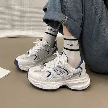 Daddy Shoes Girl 2025 Весна и лето Новые модные кроссовки с толстой подошвой из легкой сетки и дышащими свойствами в корейском стиле, повседневные кроссовки 35 светло-синий