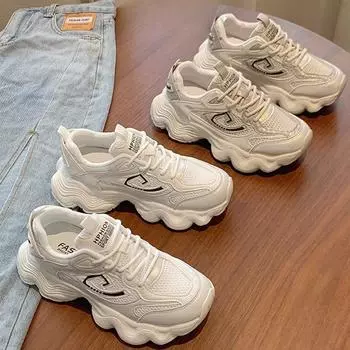 Daddy Shoes Ins Trendy New Summer Mesh Breathable Leather Thick Sole Heightening Lightweight Casual Sports Shoes Women 35