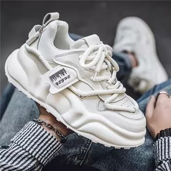 Daddy shoes men s new trend non-slip and wear-resistant sports running shoes breathable and heightening thick-soled men s shoes white shoes 39