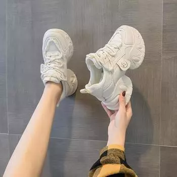 Daddy Shoes Весенние толстые подошвы в повседневных женских туфлях с эффектом возвышения 34 бежевый