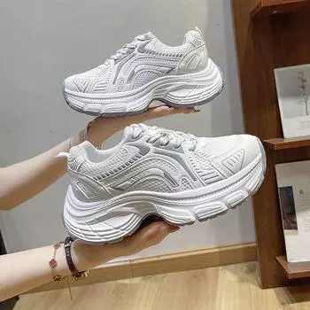 Daddy shoes women 2024 new autumn thick-soled heightening mesh breathable mountaineering Internet celebrity sports and leisure shoes 35 белый