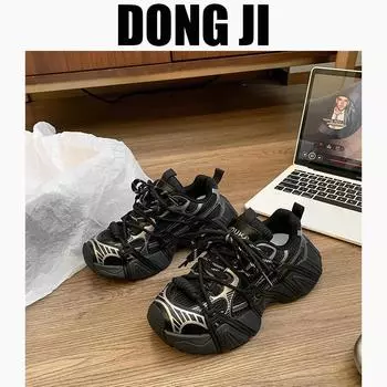 Daddy Shoes Women 2024 Осень и зима Европейский серый сетчатый дышащий Niche Paris Daddy Shoes Women Повседневные кроссовки для женщин 35 серый