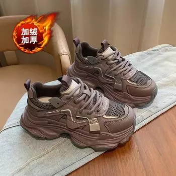 Daddy shoes women s 2025 autumn and winter new velvet thick-soled heightening sports shoes versatile casual little white shoes warm cotton shoes 35